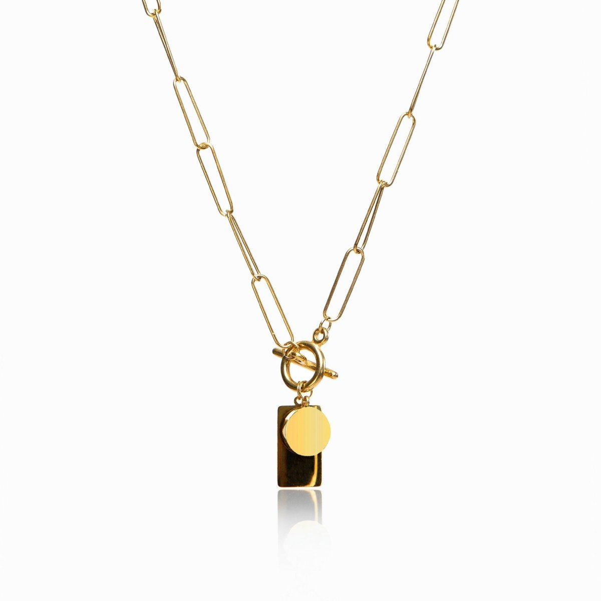 Lunare Geometric Pendant Necklace – 18K Gold Triple Plated 