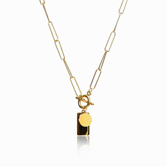 Lunare Geometric Pendant Necklace – 18K Gold Triple Plated 