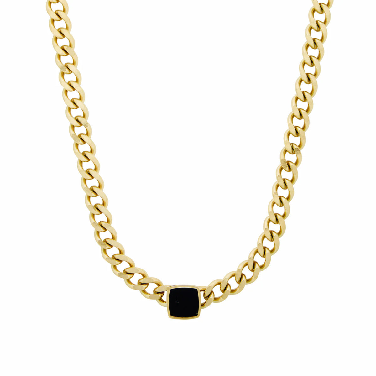 Square Onyx Chain Necklace – 18K Gold Plated