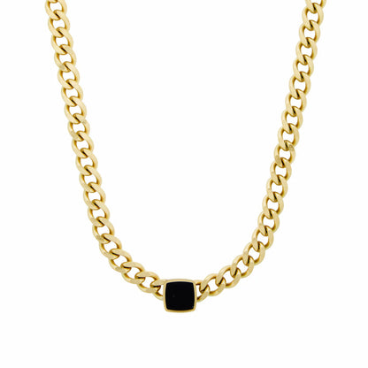Square Onyx Chain Necklace – 18K Gold Plated