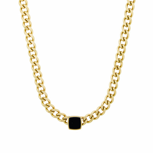 Square Onyx Chain Necklace – 18K Gold Plated