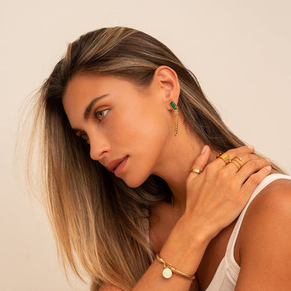 Emerald Chain Earrings – 18K Gold Plated 