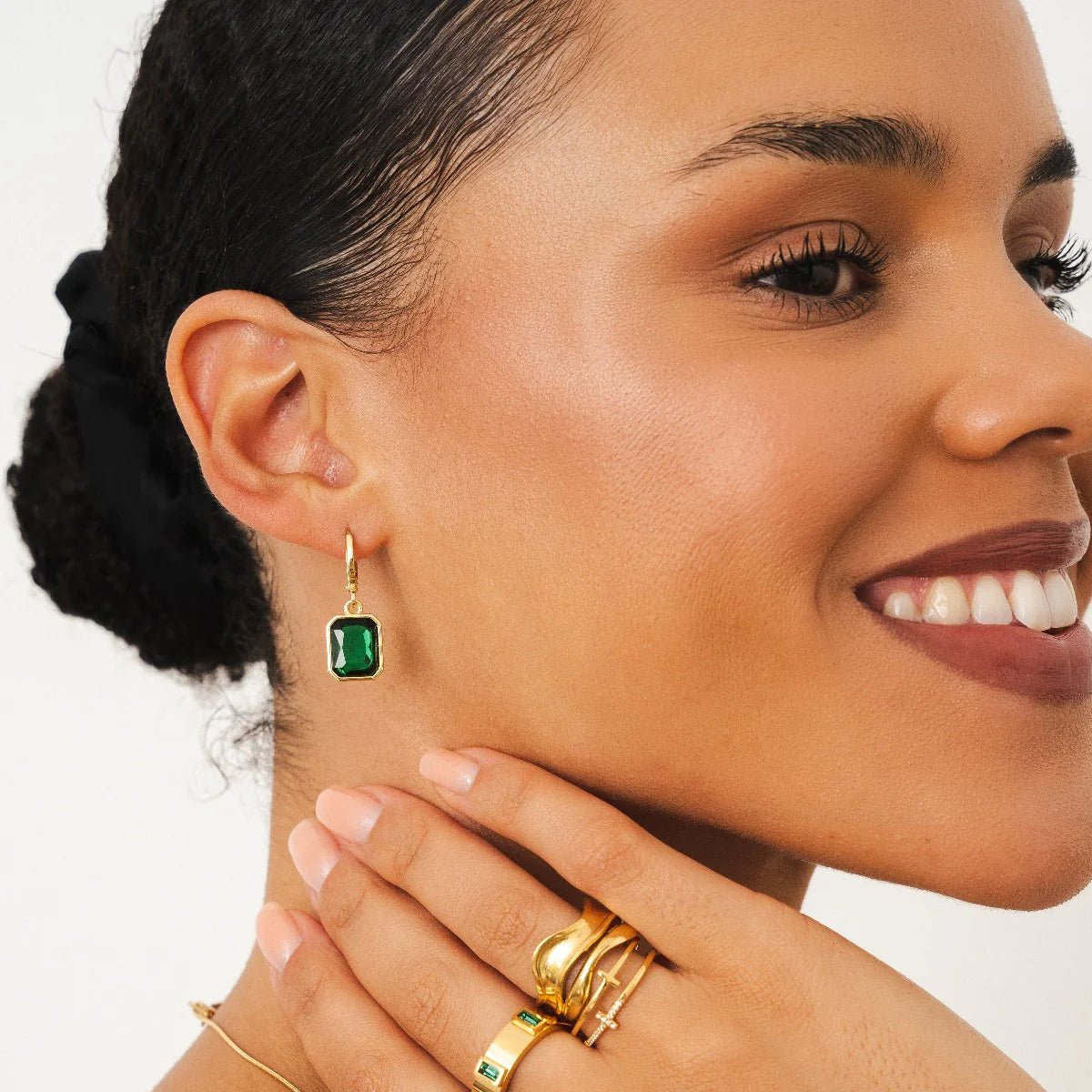 Emerelle Green Crystal Hoops – 18K Gold Plated