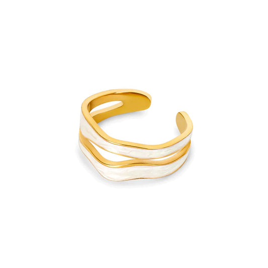 Abstract Mother of Pearl Adjustable Ring – 18K Gold Plated