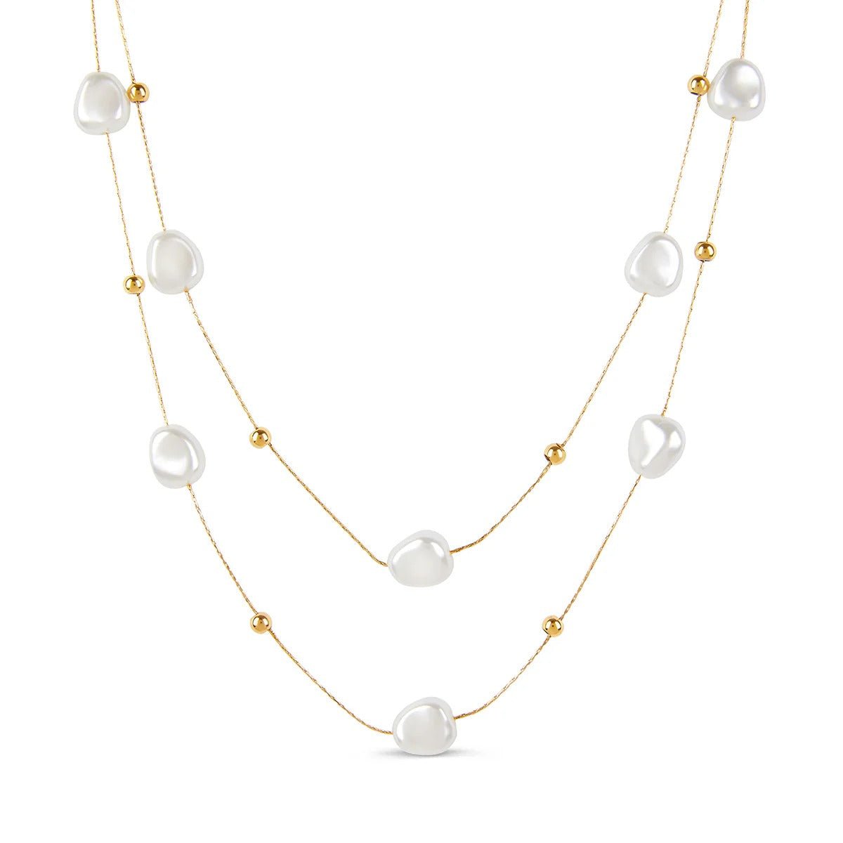 Elara Irregular Pearl Layered Necklace – 18K Gold Plated