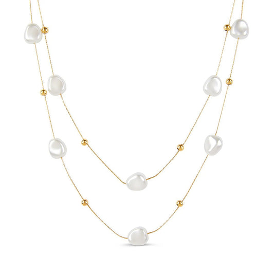 Elara Irregular Pearl Layered Necklace – 18K Gold Plated