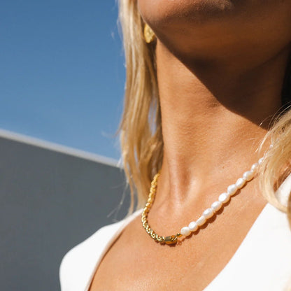 Bahia Pearl Chain Necklace – 18K Gold Triple Plated
