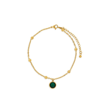 Emerald Anklet with Pendant, 18K Gold Plated 