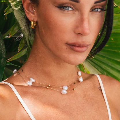 Elara Irregular Pearl Layered Necklace – 18K Gold Plated