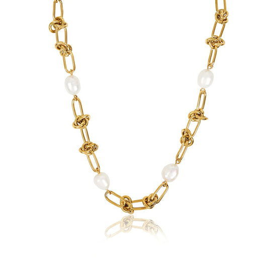 Lunaria Knot &amp; Pearl Necklace – 18K Gold Triple Plated