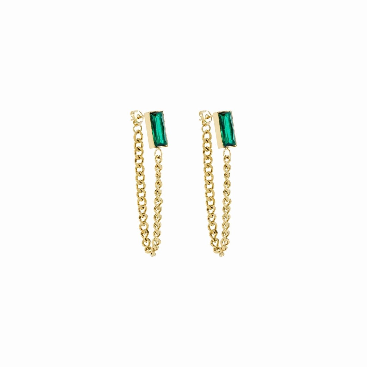Emerald Chain Earrings – 18K Gold Plated 