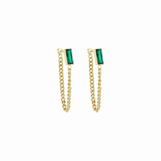 Emerald Chain Earrings – 18K Gold Plated 