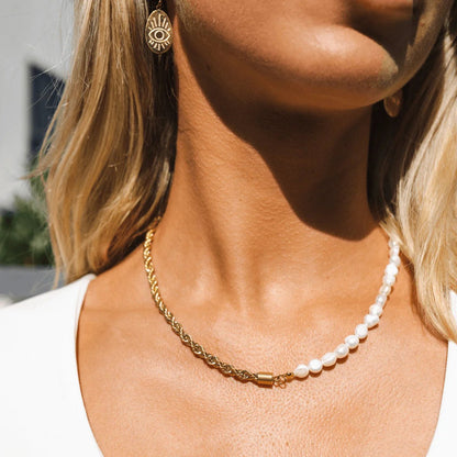 Bahia Pearl Chain Necklace – 18K Gold Triple Plated