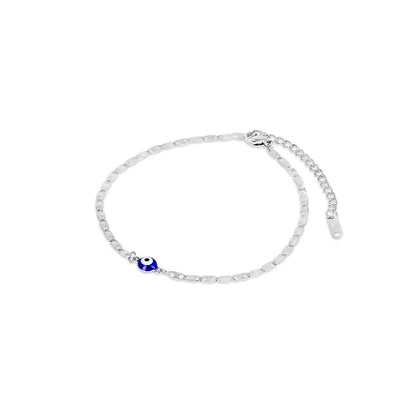 Evil Eye Anklet – Rhodium Plated Silver