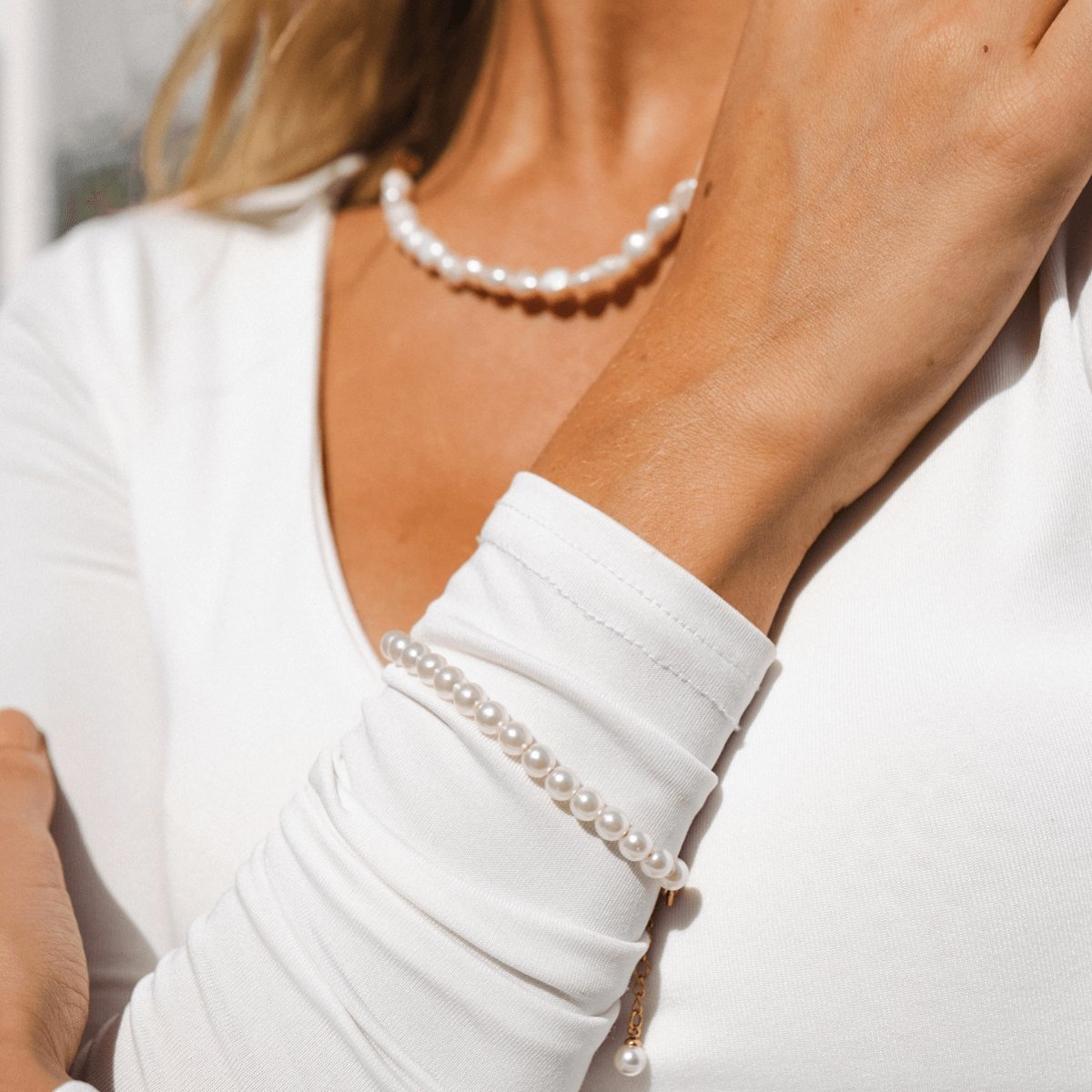 Pearl Charm Bracelet Plated in 18K Gold