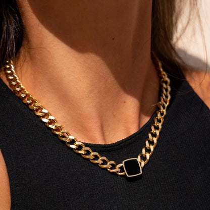 Square Onyx Stone Necklace – 18K Gold Triple Plated 