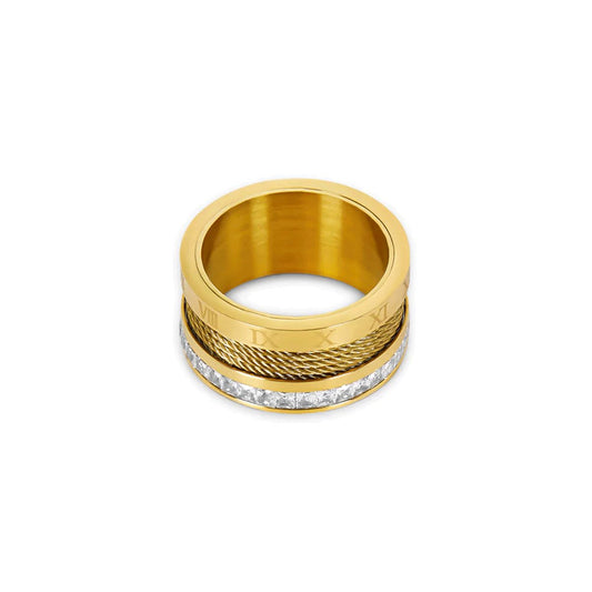 Wire &amp; Crystal Ring – 18K Gold Plated 