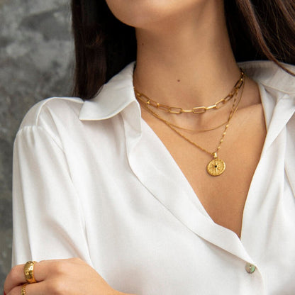 North Star Compass Necklace – 18K Gold Plated