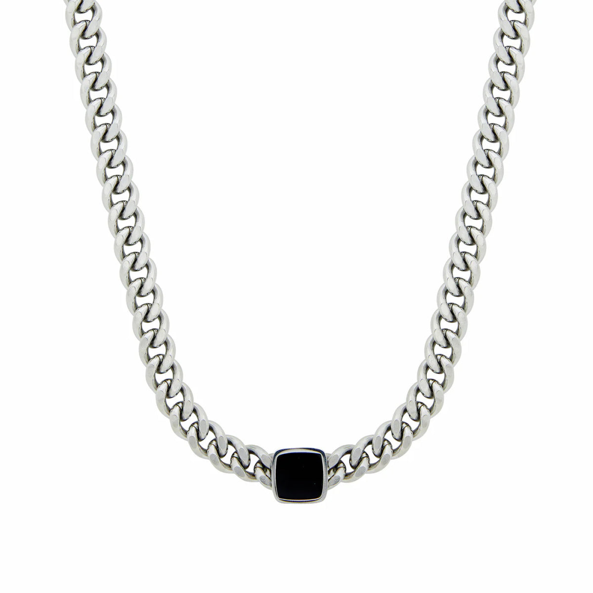 Onyxe Square Stone Necklace – Rhodium Plated Silver 