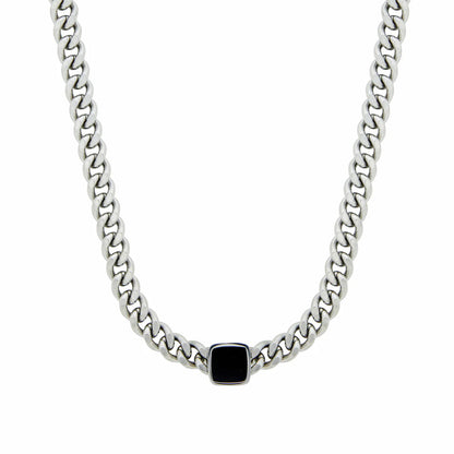 Onyxe Square Stone Necklace – Rhodium Plated Silver 