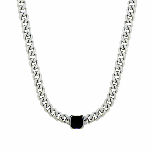 Onyxe Square Stone Necklace – Rhodium Plated Silver 